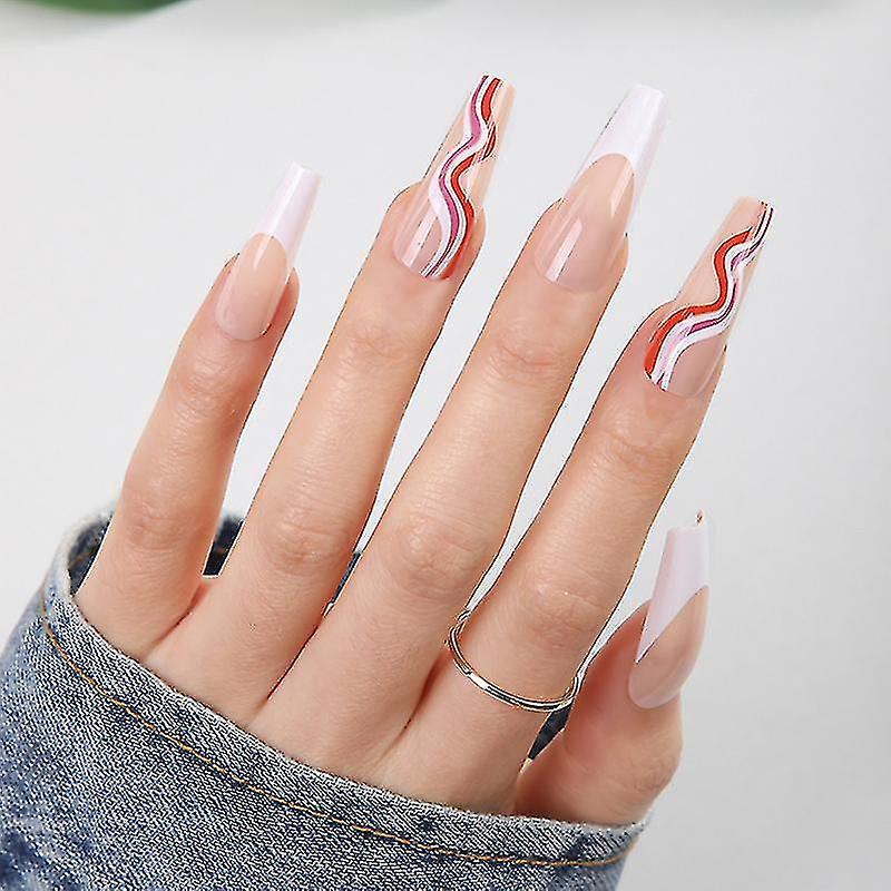 24 Rainbow Wavy Fake Nails
