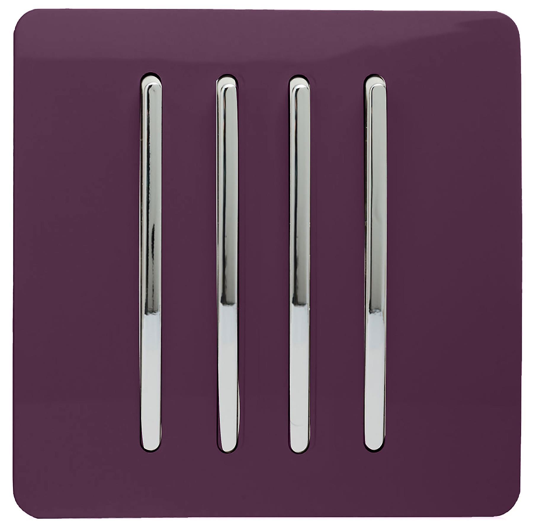 Trendi 4 Gang 1 Way Artistic Modern Glossy 10 Amp Rocker Tactile Light Switch Plum