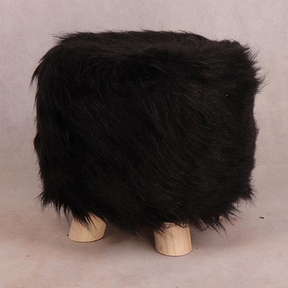 Round Pouf Upholstered In Fabric Covered With A Small White Stool - 40cm