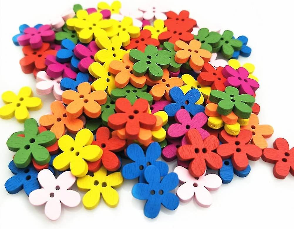 100pcs/set 15mm Tre blandet farge Two-eye Flower Button Barneklær Button DIY Craft Sy-knapp