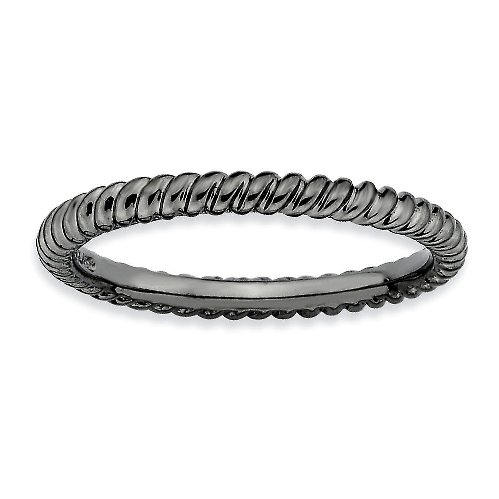 925 Sterling Silver Polished Patterned Ruthenium plating Stackable Black Plated Twisted Ring Stackable Ring for Women -