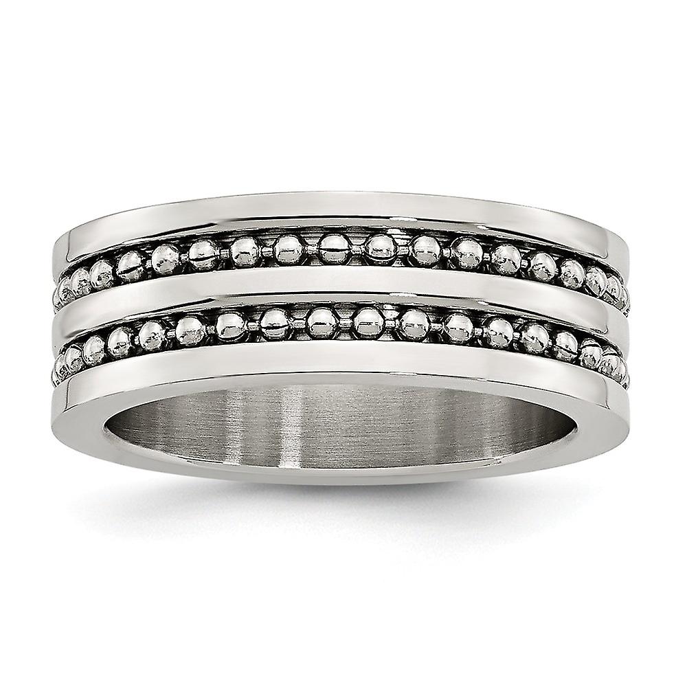 Stainless Steel 8mm Double Row Bead Charmed Brushed and Polished Band Ring-Band Style-Ring for Women and Men - Ring Size