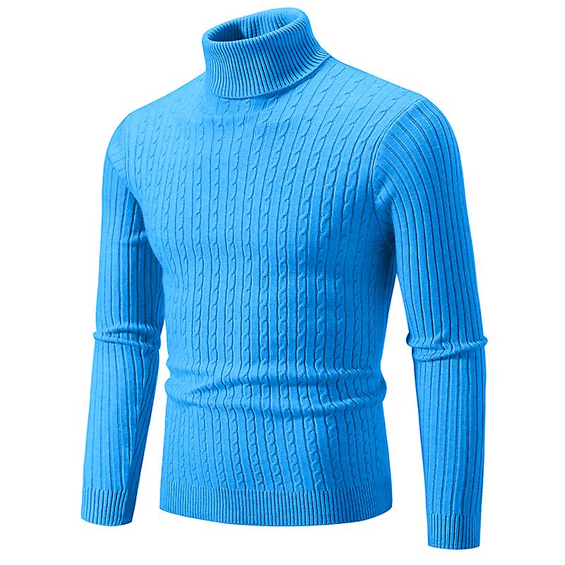 Husband Gifts Slim Fit Col Roulé Pull Hommes Automne Hiver Mode Tricotée Pullover Bleu ciel 3XL