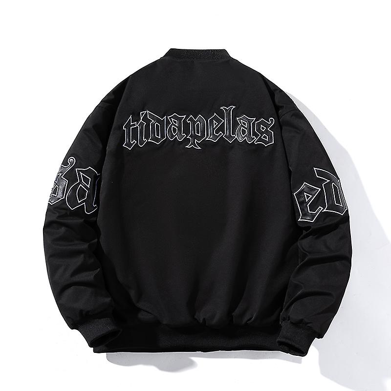 Thermal Clothing New Men Women Letter Embroidered Baseball Jacket Winter Vintage Bomber Black XL