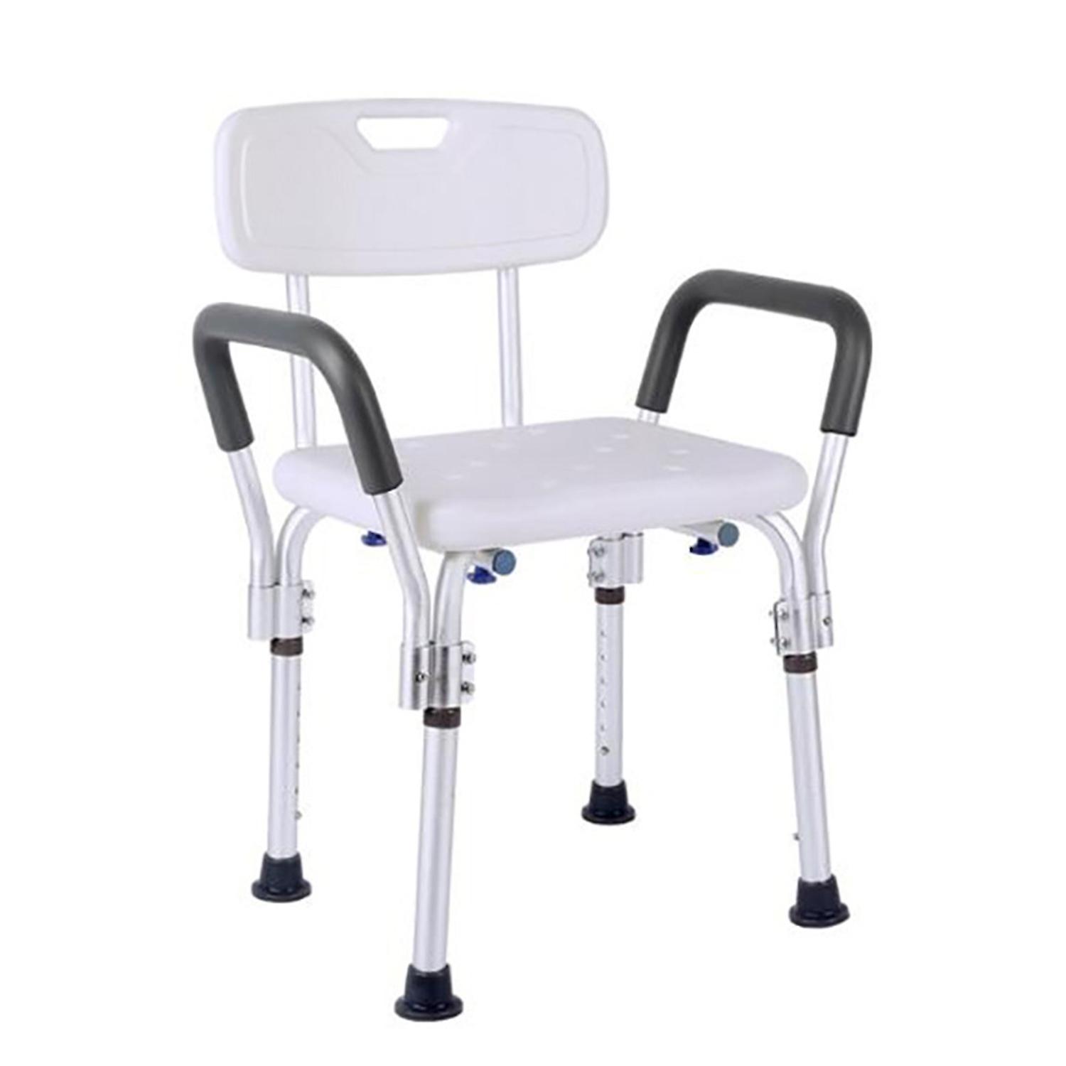 Aluminum Alloy Shower Bench with Armrest and Back Non-Slip Shower Stool Adjustable Shower Chair with