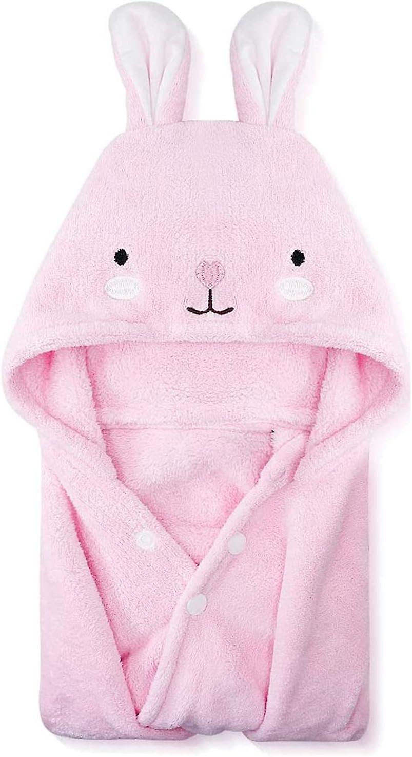Toddler Hooded Bath Towel Ultra Soft Towel Highly Absorbent Bathrobe Blanket for Boys Girls- 27.5" x 55"(Pink Rabbit-Shape)