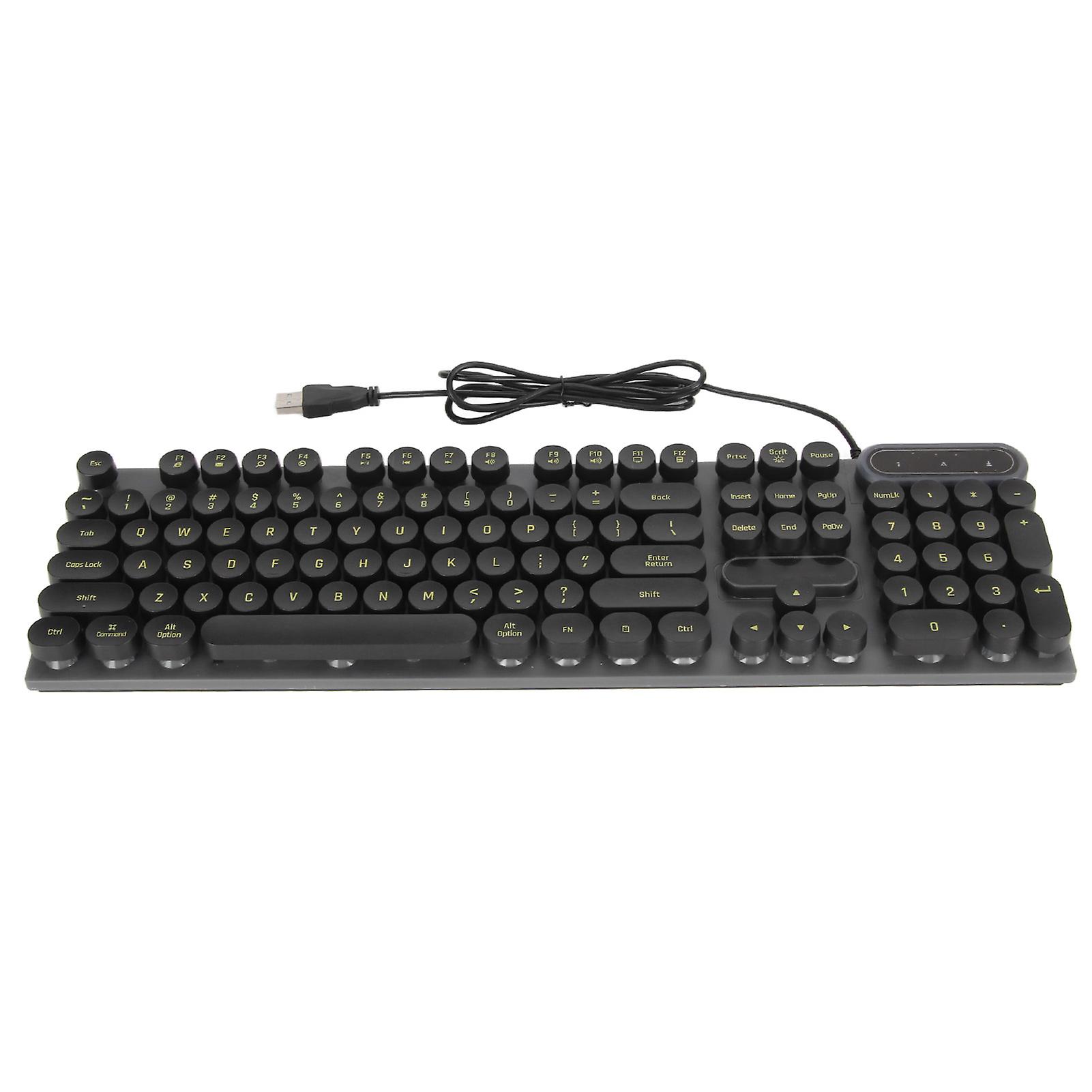 104 Keys Round USB Gaming Keyboard Breathing Backlit Ergonomic Waterproof Wired Keyboard for Desktop Laptop PC Punk Style Black
