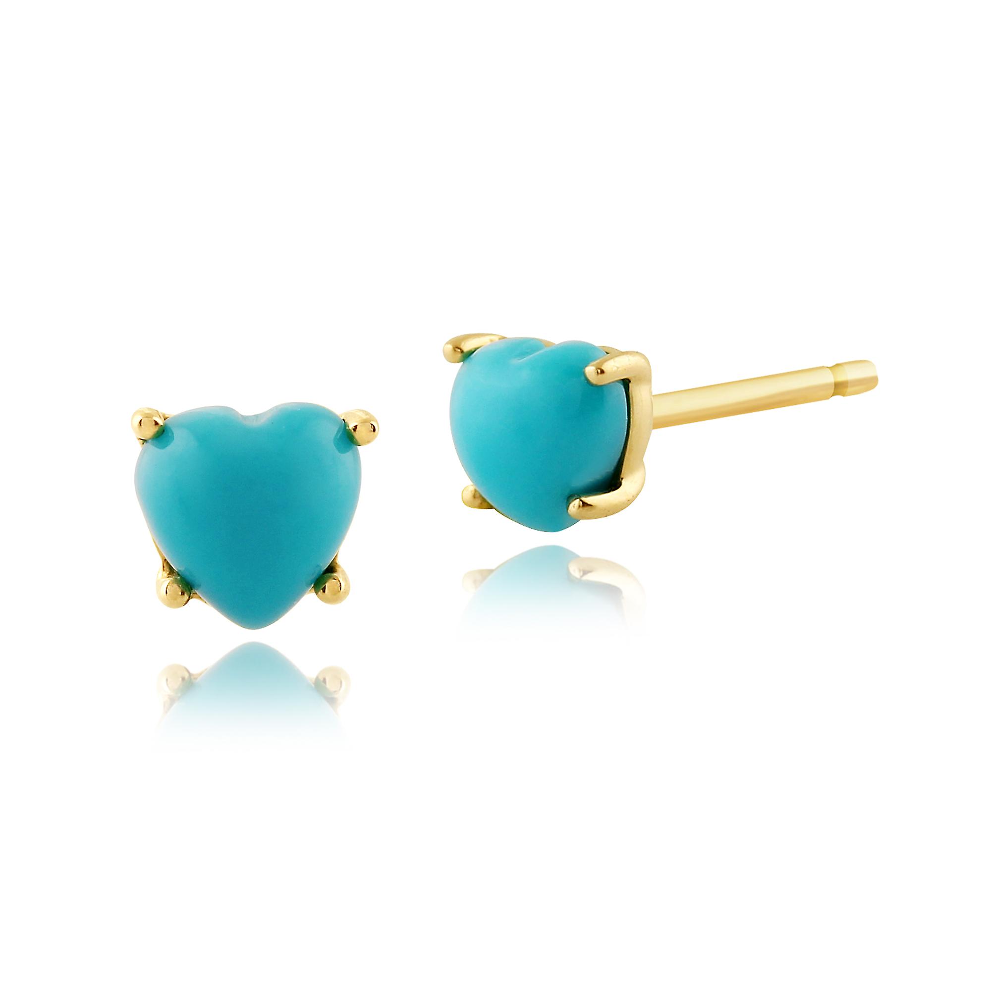 Classic Heart Turquoise Stud Earrings in 9ct Yellow Gold 4mm 181E0764019