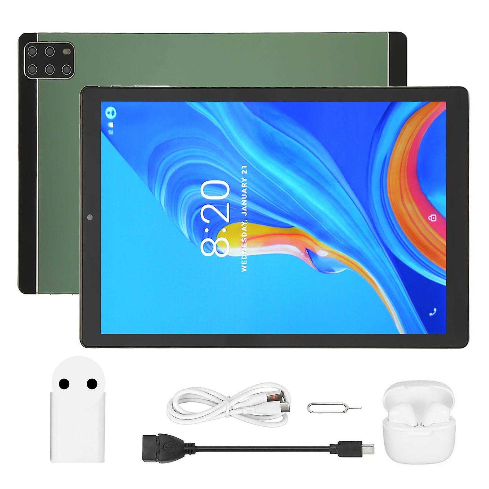10.1 Inch Tablet Android 12 10 Core CPU 6GB 128GB 5G WiFi Bluetooth Earbuds 8800mAh Green