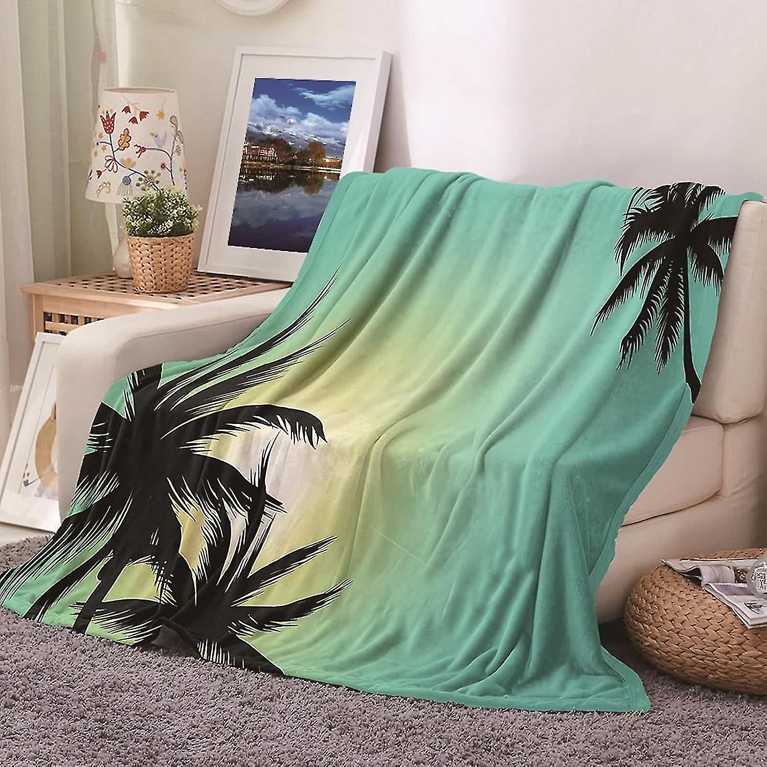 Flannel Blanket Twin,blankets Coconut Trees Pattern Teal Black Blankets 150x200cm