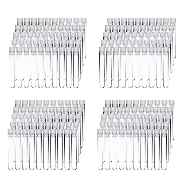 AD-400Pcs Clear Plastic Test Tubes With White Screw Caps Sample Containers Bottles Push Caps 12X75mm~3953