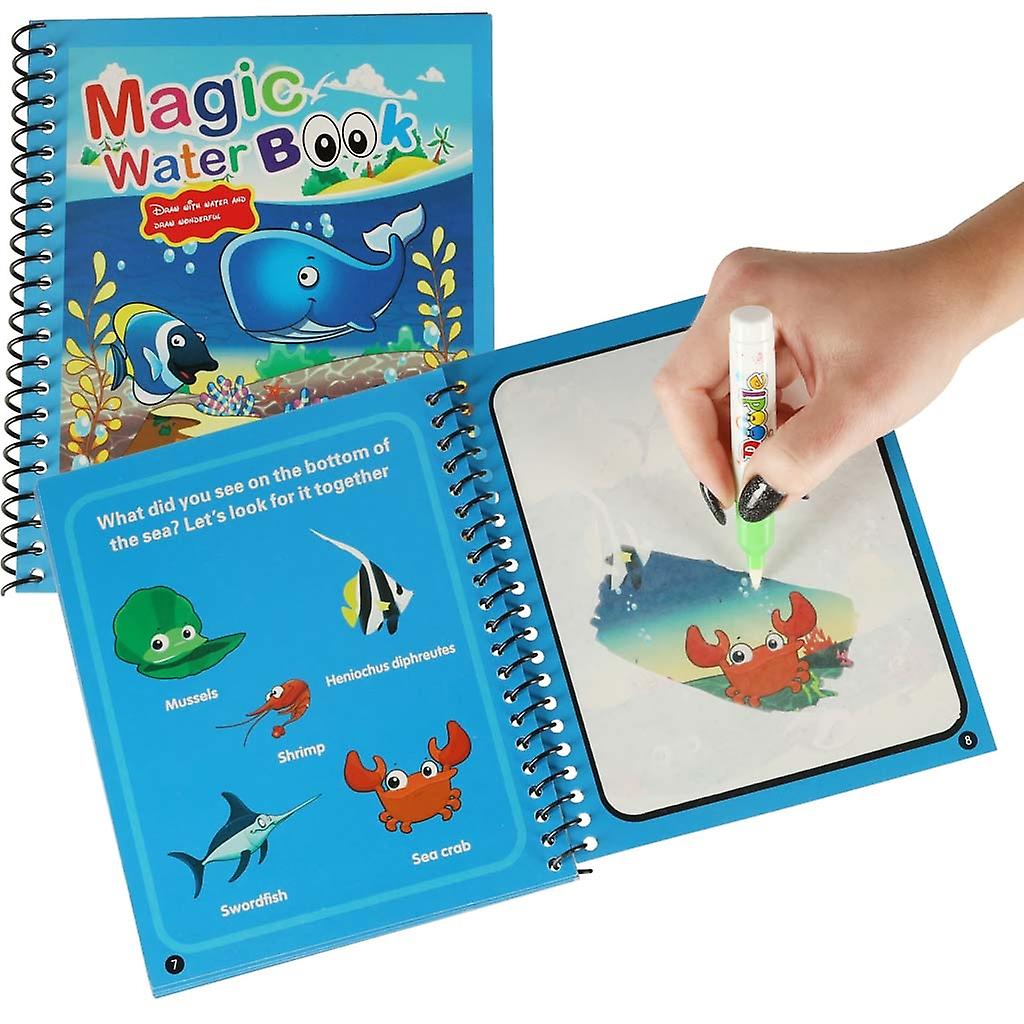 Water book with marker sea animals blue