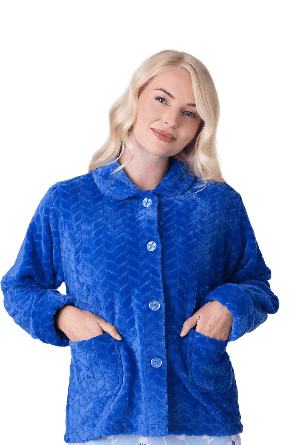 Women's Camille Womens Supersoft Button Front Embossed Bed Jacket Blue