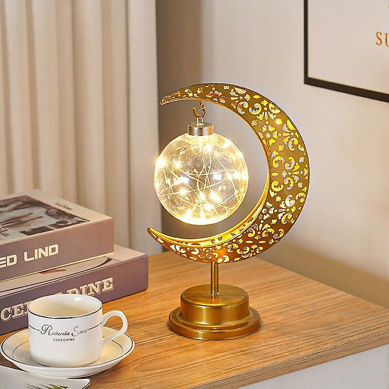 Led Iron Moon Round Ball Muslim Style Modeling Lamp Decorative Bedroom Holiday Table Atmosphere Lamp