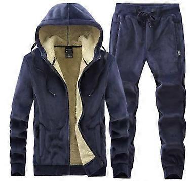Men's Suit Lamb Wool Autumn Winter Warm Hooded Set