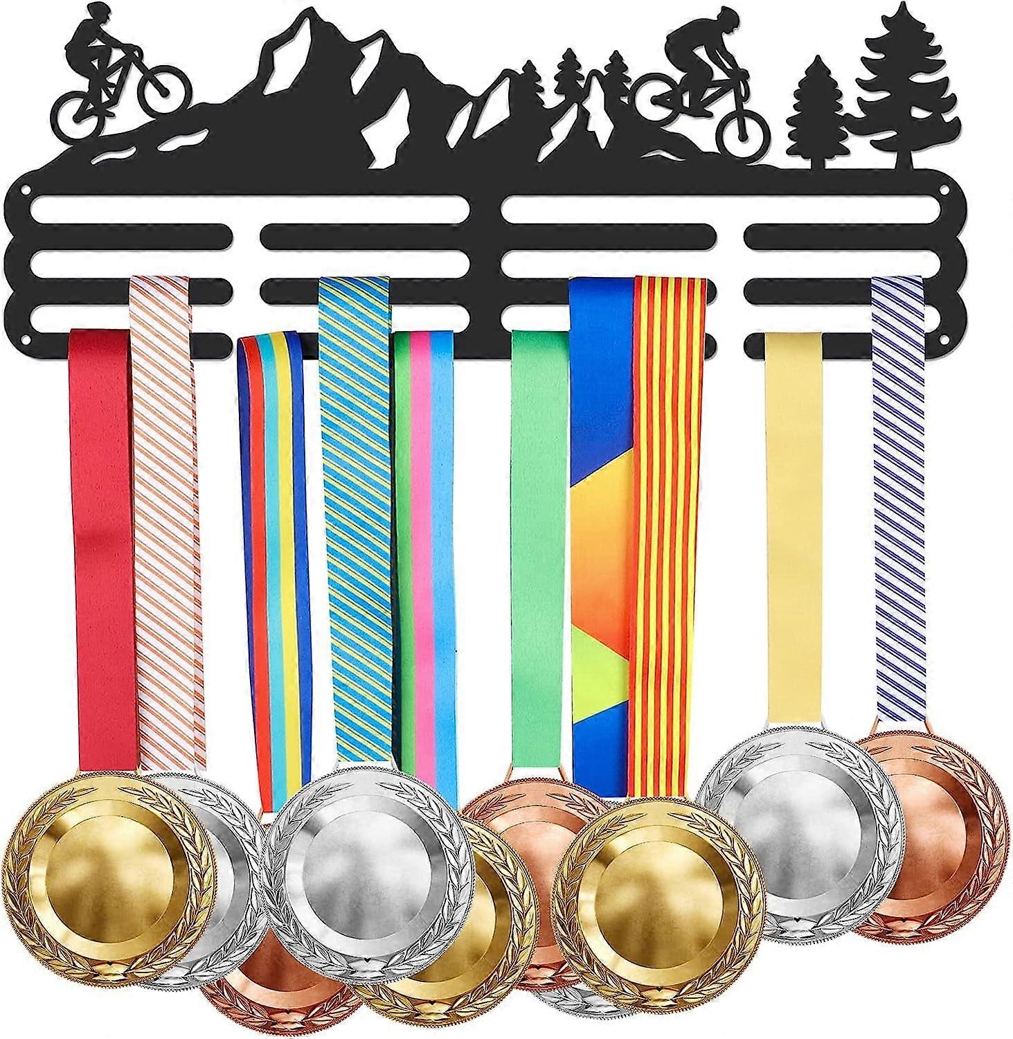 Mountain Biking Medal Hanger Display Medal Hooks for Wall Medals Display Frame Award Rack for Medals Exercise Medal Hanger Display Hanging Over 60 Med