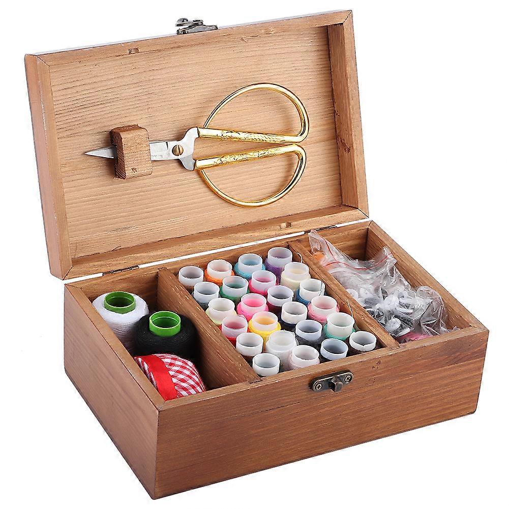 Multifunction Vintage Wooden Sewing Box Needle Thread Storage Case Diy Sewing Knitting Tooltower Pattern Sewing Kit Box