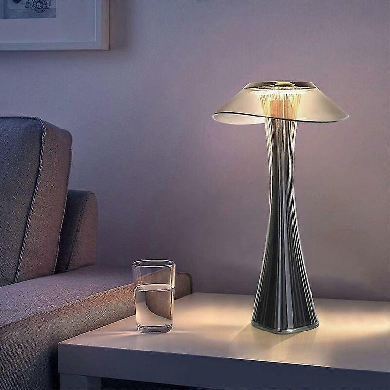 Rechargeable Designer Table Lamp LED Touch Table Lamp - Dimmable Titanium Bedside Lamp USB 3W Cordless Desk Lamp with Battery and Lampshade for Bedroo