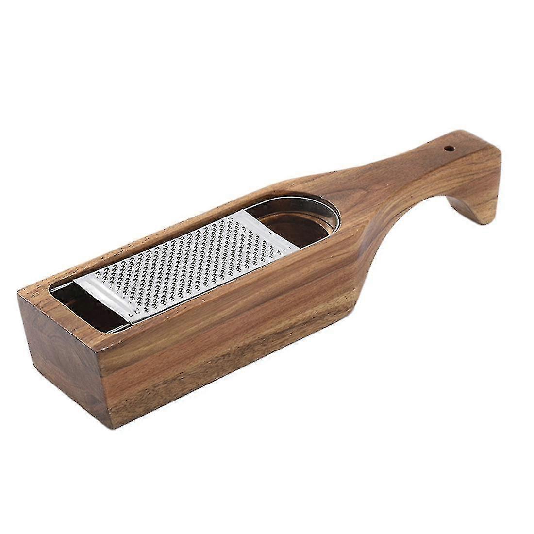 Râpe à fromage en acier inoxydable avec râpe à fromage en bois amovible avec serveur de fromage en boîte A