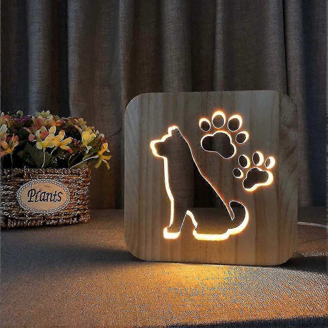Creative 3d Dolphin Wooden Lamp, Led Table Light Usb Cartoon Nightlight