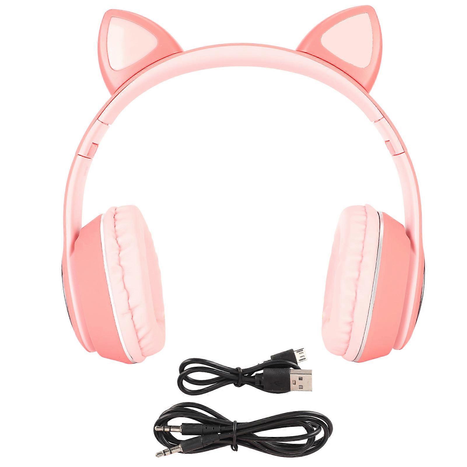 Cat Ear Gaming Headset Bluetooth Support Small Memory Card LINEIN Mode Gaming Headphone with LED Microphone Pink