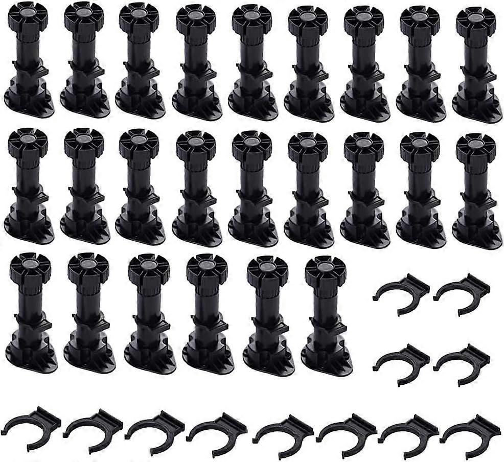 Set Of 24 Black Thick Plastic Adjustable Furniture Legs With Fixing Clip For Kitchen Or Bathroom Furniture, Cabinet And Sofa (120-150Mm), (Hjjnmoy026)