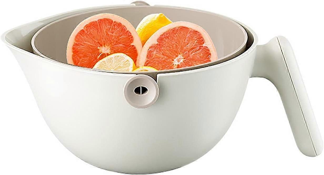 Pasta Colander, 2 In 1 Plastic Colander, Vegetable Basket, Double Layer Rotating Drain, For Cleaning Fruits And Vegetables(White)
