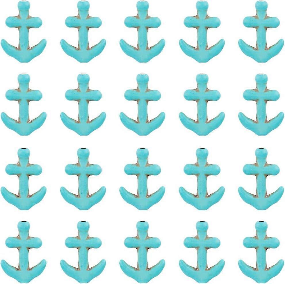 1 Box About 95Pcs Synthetic Turquoise Beads Bulk Ocean Stone Beads Strands Anchor Shape Deep Sky Blue Dyed Gemstone Carved Hollow Beads Strands for Je