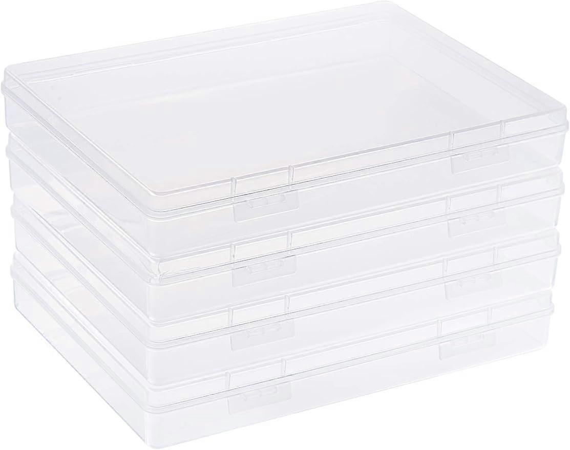 4Pack 8.8x6.5x1.2" Large Rectangle Clear Plastic Storage Containers Large Box Case with Double Buckles