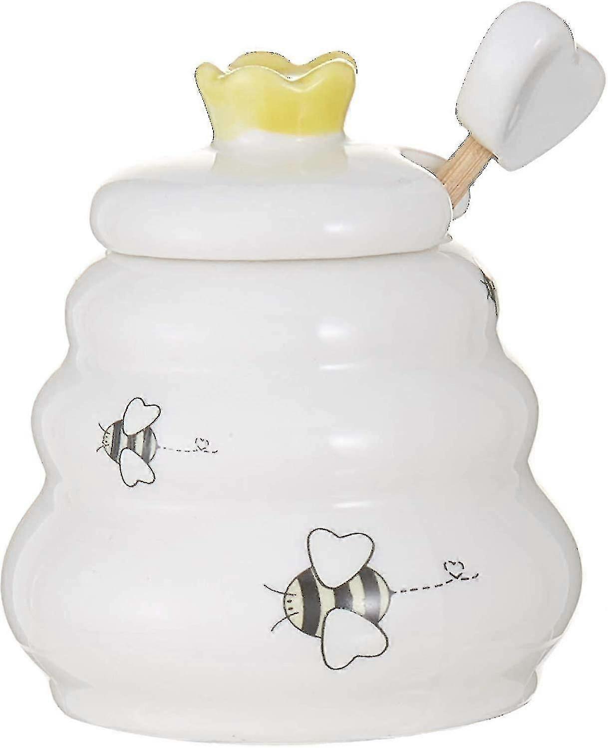 Ceramic Honey Pot With Wooden Dipper