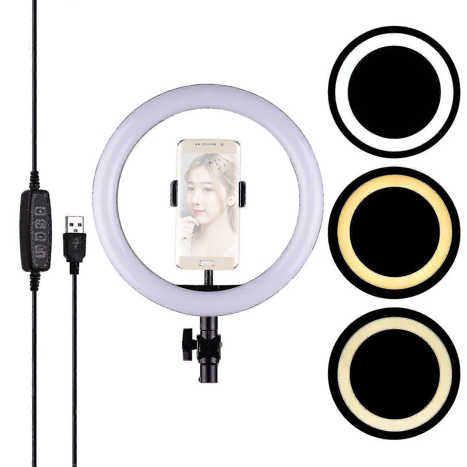 26cm/10inch Led Ring Light Photography Fill-in Lamp 3 Lighting Modes Adjustable Brightness Usb Powered With Flexible Phone Holder For Youtube Live Vid
