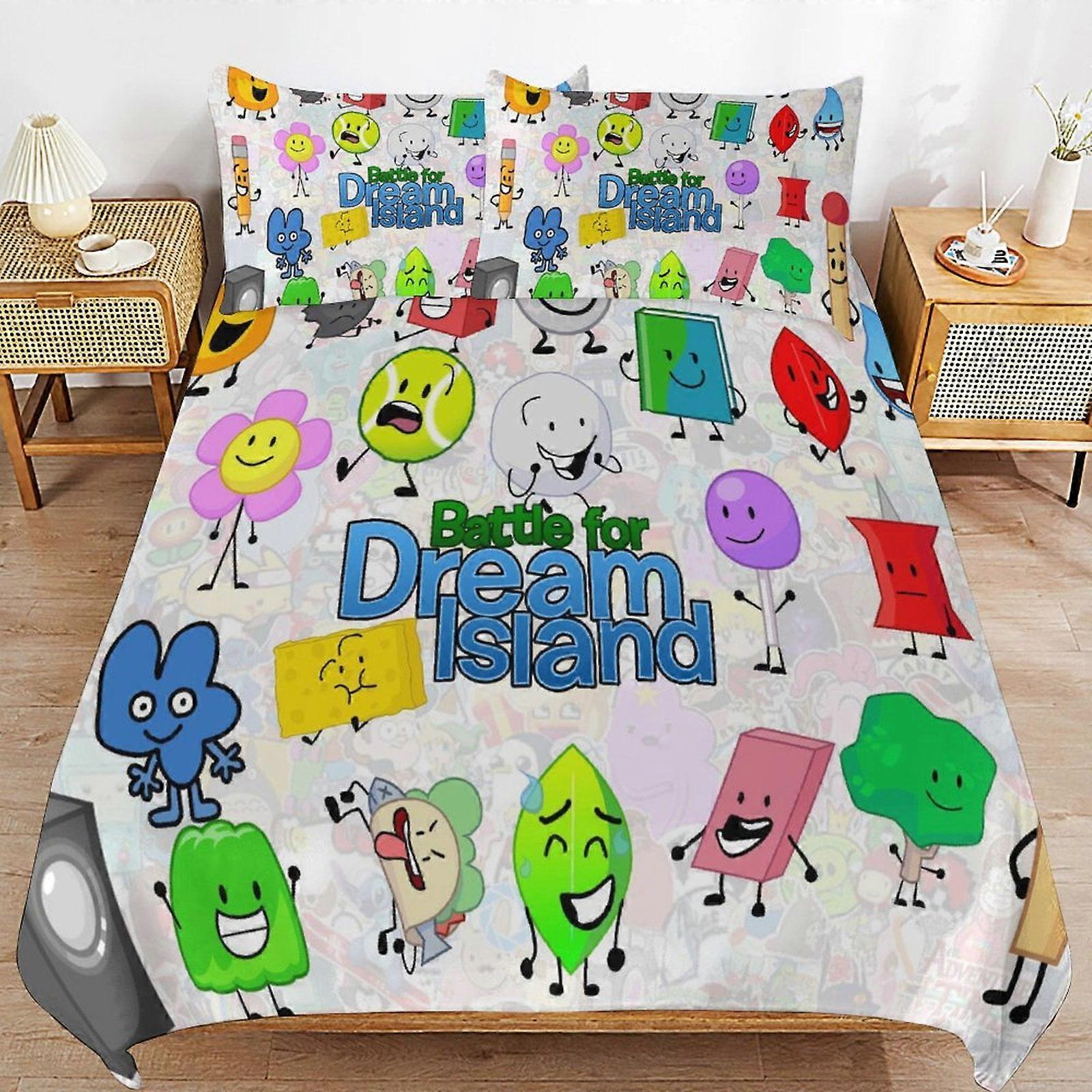 x235 Battle for Dream Island BFDI Povlečení na postel Soupravy povlečení z mikrovlákna 3D tištěné lehké 3dílné sady přikrývek, 1 povlak na přikrývku a 2 polštáře
