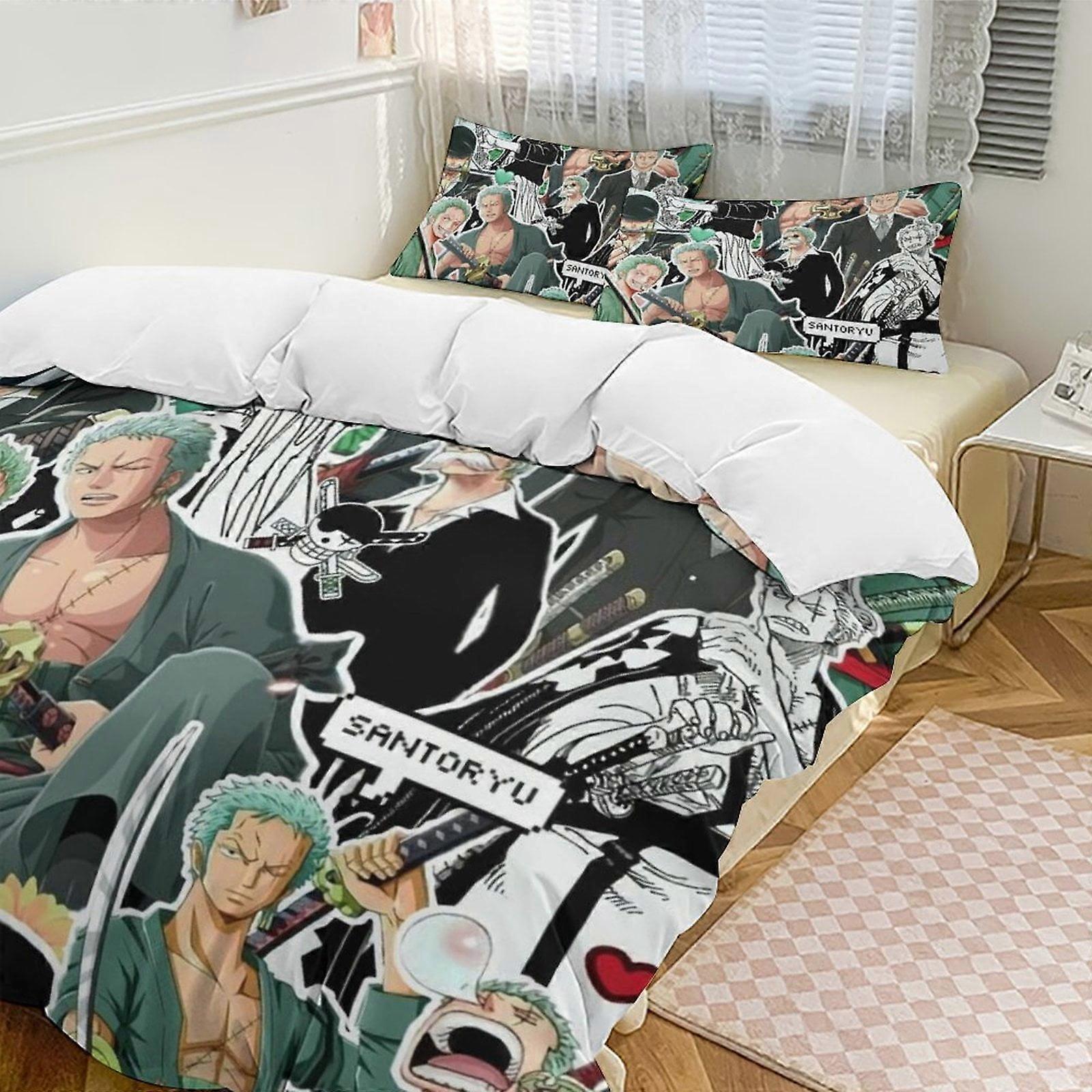 x915 Roronoa Zoro غطاء لحاف سرير مضحك أنيمي مجموعات الفراش خفيفة الوزن 3 قطع مجموعات لحاف ، 1 غطاء لحاف و 2 أكياس وسادات hb915
