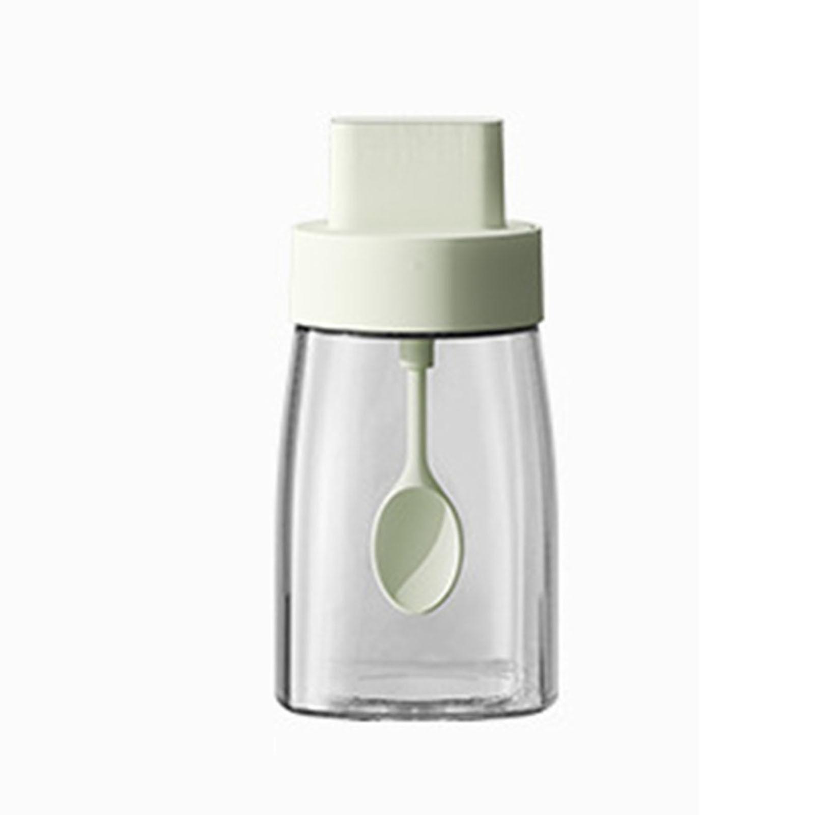 Control Salt Shaker with Telescopic Spoon Rotated Oppening Transparent Sturdy Salt Jar for Cooking