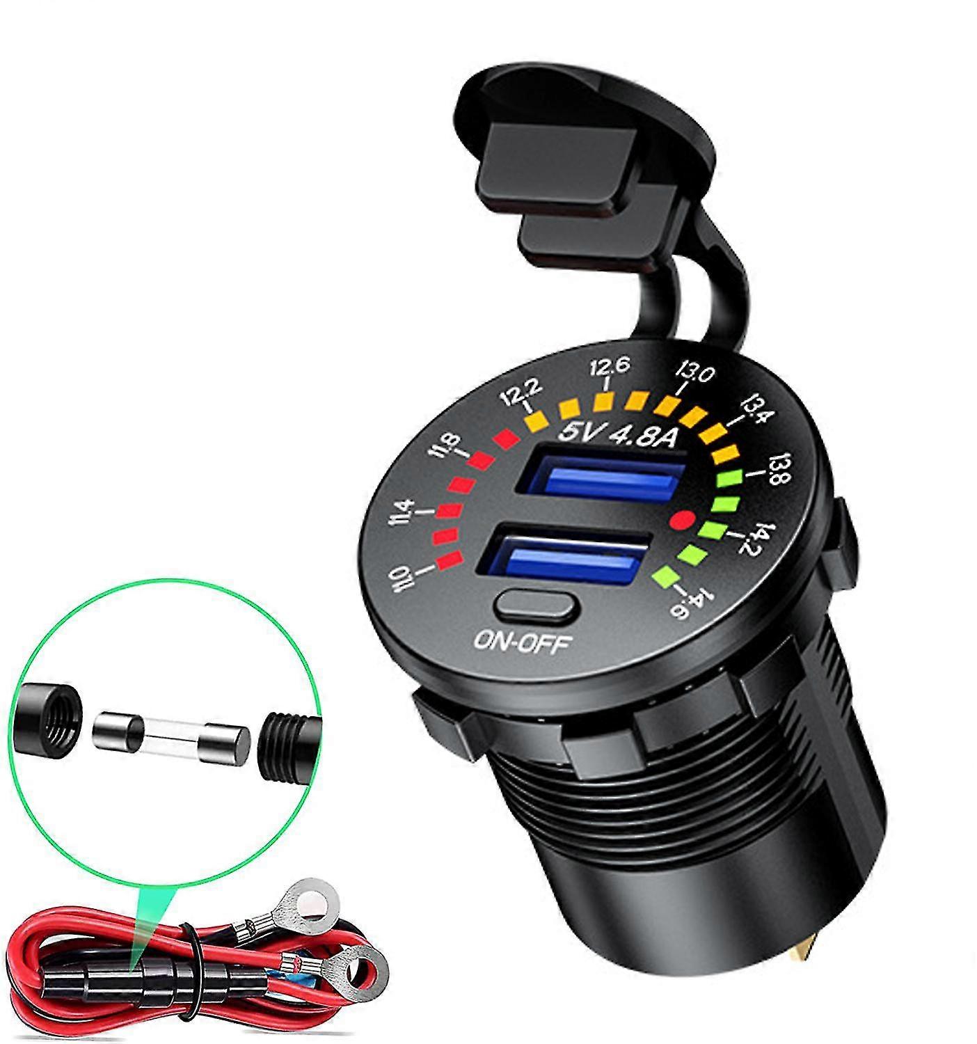 4.8a Dual Usb Car Charger With Led Display Voltmeter Mobile Phone Adapter For Car Motorcycle Boat