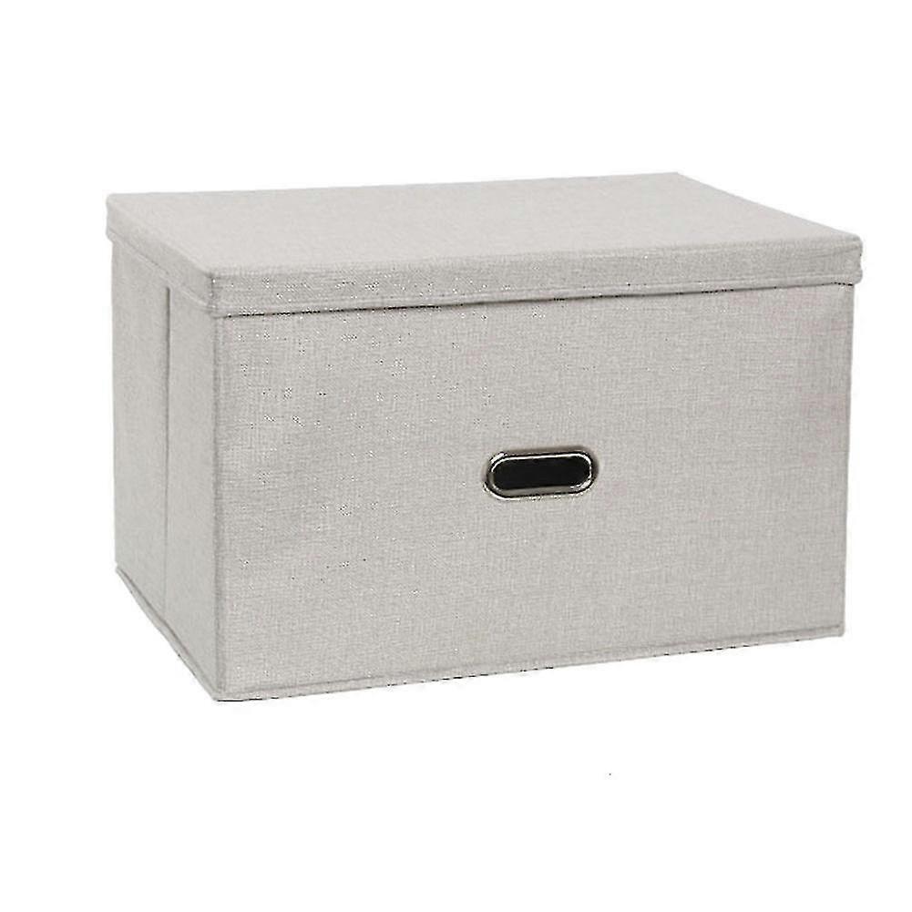 Large Capacity Cotton Linen Folding Storage Box With Lid Light Grey