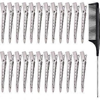 24pcs Hair Clips 3.5 inch Duckbill Clips Metal Hairdressing Clips with Styling Comb