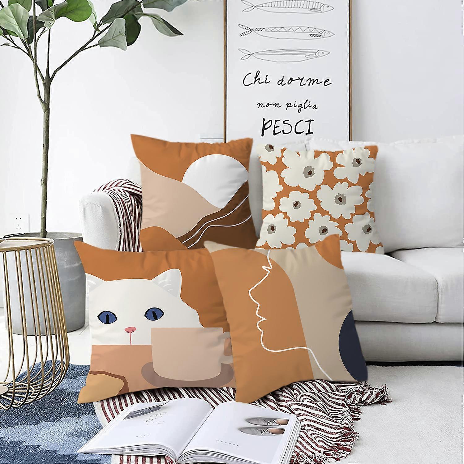 Cat  flower line print Linen Sofa Bed