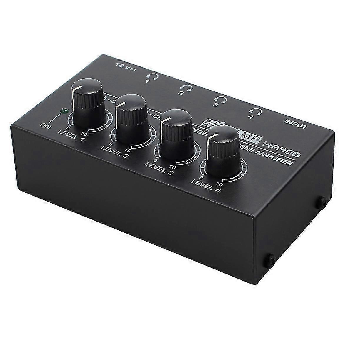 4 Channels Headphone Audio Stereo Amplifier Ultra-Compact Amplifier AMP with Power Adapter(EU Plug)