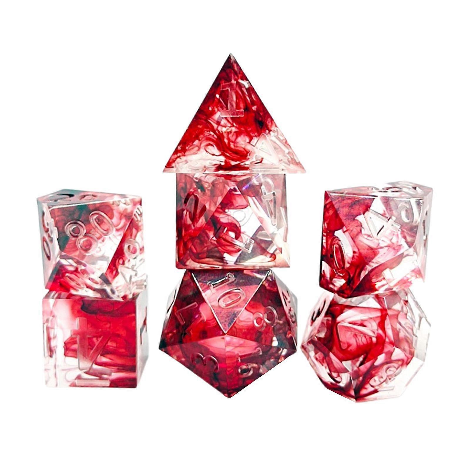7pcs Polyhedral Dice Crystal RPG Blood Effect for Card Games RPG Dices Transparent Numbers