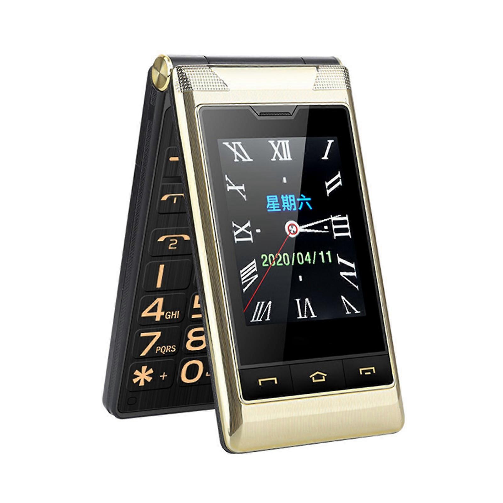 G10 C Flip Phone Gold Dual Screen Big Button Large Volume with Protective Case Elderly Flip Phone for Gift US Plug