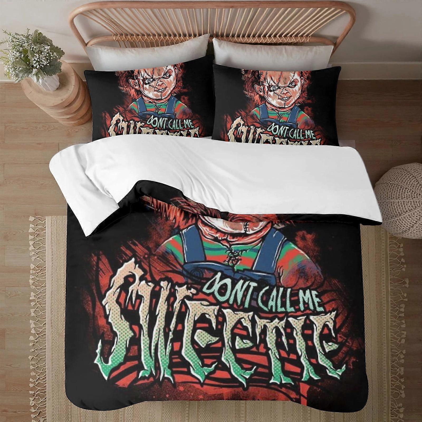 Bedding set BM584 Halloween Chucky Soft 3D Printed Duvet Cover Bedding Set with Comforter Cover 3 Piece Set Includes 2 Pillowcases and 1 Cover Machine
