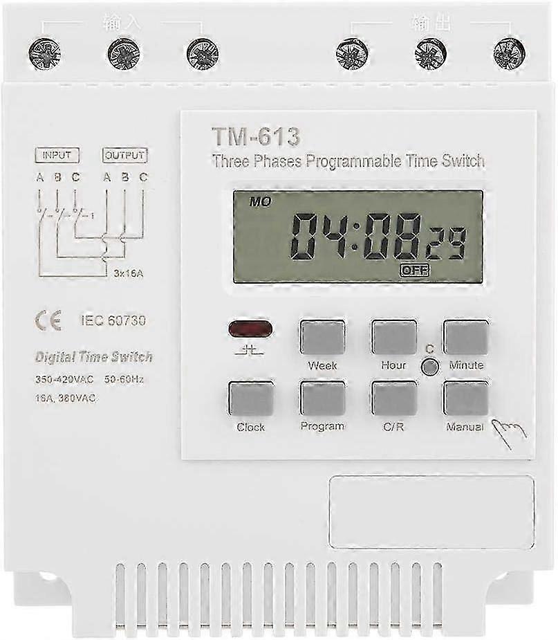 TM-163 Programmable Timed Relay 380V / 50-60Hz 16A Weekly Relay Power Timer Switch Three-Phase Timer Intelligent Digital Clock