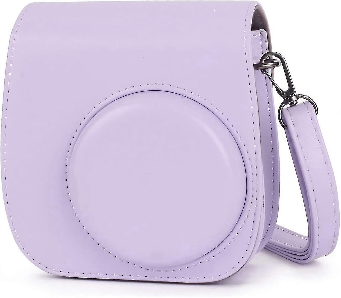 Instant Camera Bag Compatible With Instax Mini 11, Pu Leather Bag With Pocket And Adjustable Shoulder Strap (lilac)