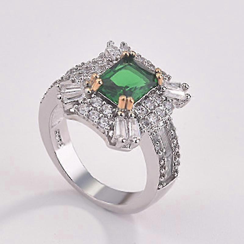 Inlaid Square Emerald Zircon Ring - Micro Set Diamond Square Zircon Ring