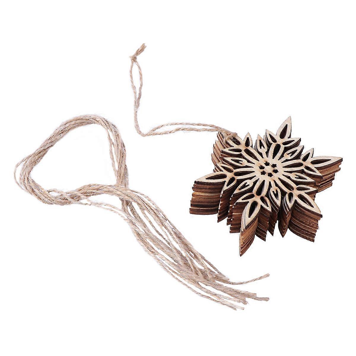 10pcs Wooden Embellishments with String Christmas Decoration Snowflake Pattern Pendant