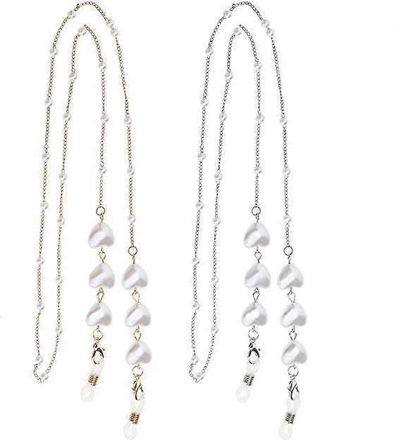 Two piece set of pearl eyewear chains (gold and silver), heart-shaped pearl mask, eyewear strap, sunglasses holder, wire rope, eyewear strap, ladies' 