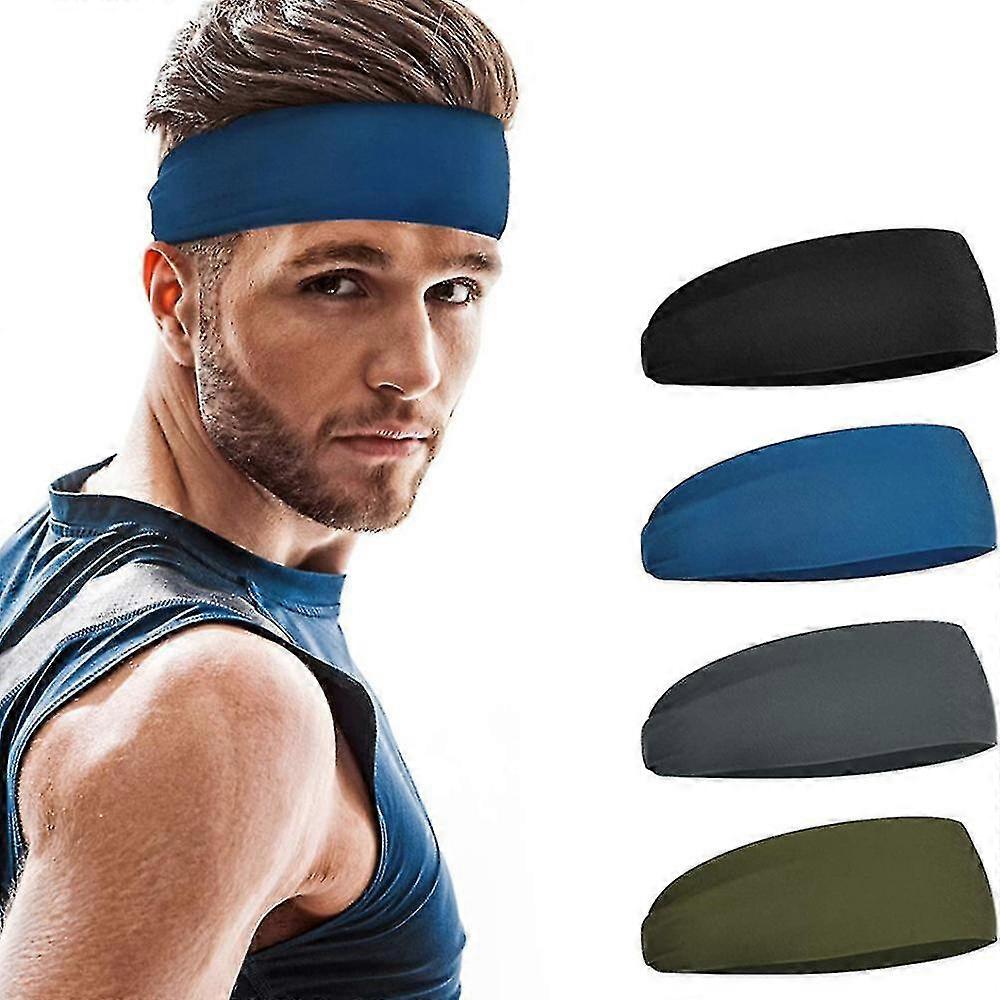 Athletic Mens Headband (4 Pack) -black/blue/gray/green