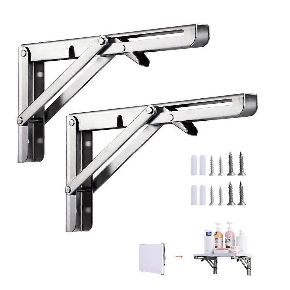 2 pieces Folding Bracket 150mm, Wall Shelf Bracket, Shelf Bracket, Maximum Load 50kg (without wooden board), Foldable Stainless Steel Console Bracket,