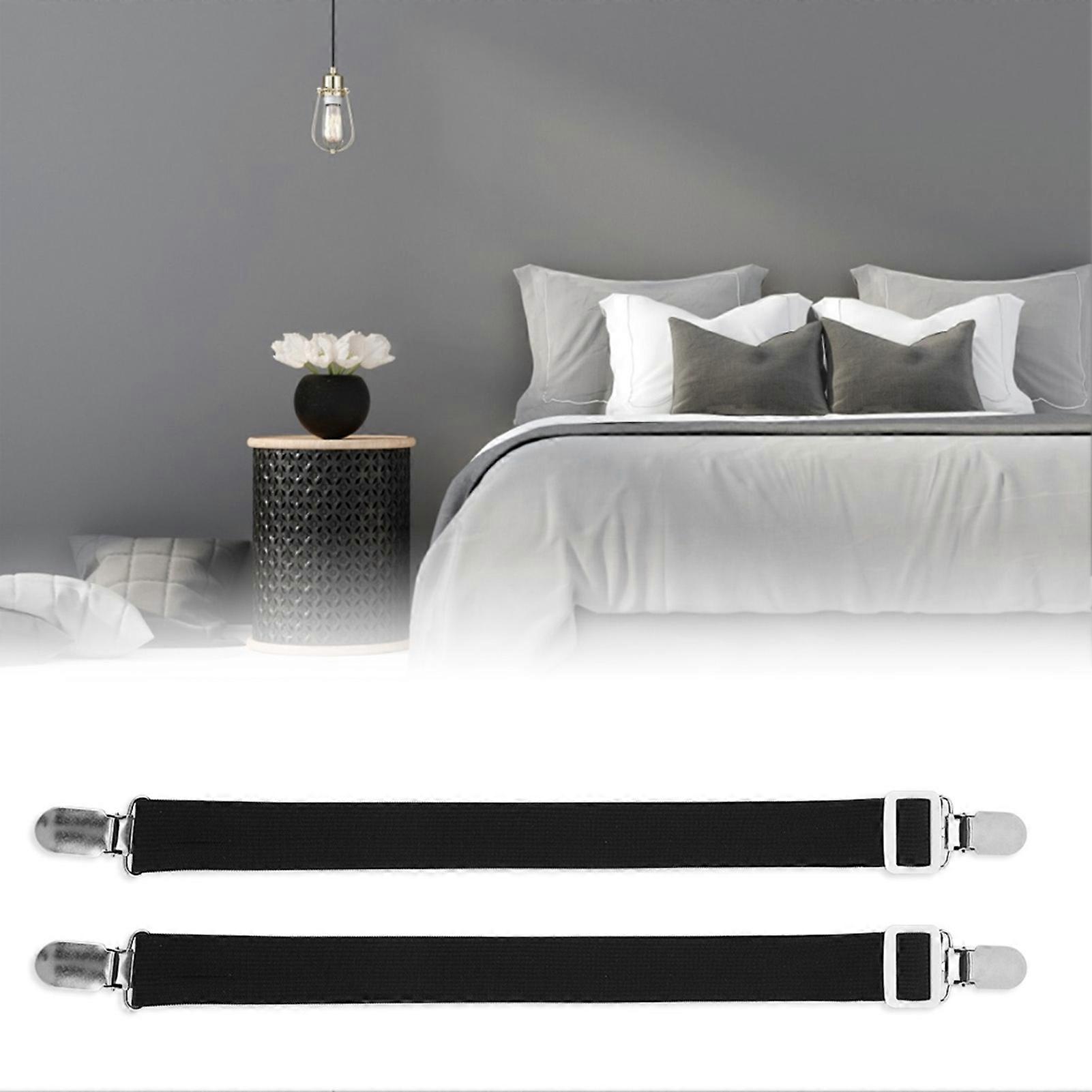 Black 2Pcs Bed Sheet Straps Grippers Fasteners - Multipurpose Non-slip Mattress Holder
